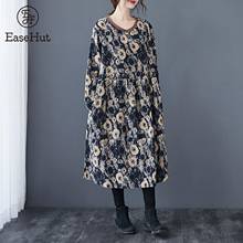 Vestido floral feminino da páscoa, vestido longo solto de linho com bolso de manga comprida, túnica casual grande para mulheres 2024 - compre barato