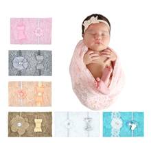 1 Set Baby Swaddle Blanket Headband Set Infants Photo Shooting Headwear Wrap Cloth Kit Newborn Photography Props 2024 - buy cheap