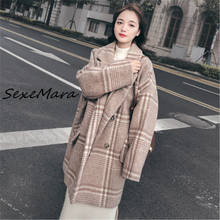 2019 Korean Style Plaid Loose Cashmere Coats for Women Winter Fashion Single Breasted Coats 2024 - buy cheap