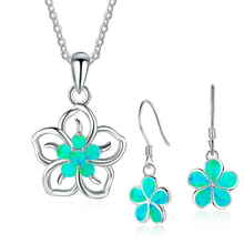 FYJS Unique Jewelry Sets Silver Plated Flower of Life Pendant 3 Colors Opalite Opal Necklace Drop Earrings 2024 - buy cheap