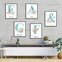 Custom Name Canvas Painting Nursery Wall Art Green Flowers Poster Nordic Quotes Art Letter Wall Pictures Girl Baby Room Decor 2024 - buy cheap