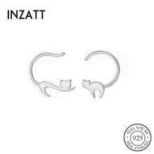 INZATT Real 925 Sterling Silver Minimalist Asymmetry Cat Hoop Earrings For Fashion Women Party Fine Jewelry Cute Accessories 2024 - buy cheap