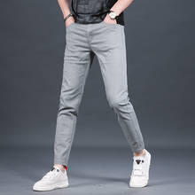 Summer Men's Gray Jeans Ankle-Length Pants Korean Style Casual Slim Fit Denim Trousers 2024 - buy cheap