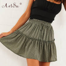 ArtSu плиссированная юбка с высокой талией, женская элегантная мини-юбка трапециевидной формы на шнуровке, Повседневная летняя богемная юбка в горошек, Jupe Femme 2024 - купить недорого