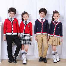 Crianças quentes conjunto de roupas tops + saia + cardigan 3-pcs conjunto adolescente meninas xadrez estudante escola uniforme para crianças meninos trajes coro 2024 - compre barato