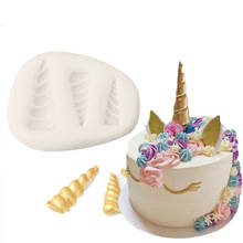 Forma de chifre de cabeça de unicórnio 3d, molde branco de silicone para decoração de bolos, utensílios decorativos para confeitaria de bolos 2024 - compre barato