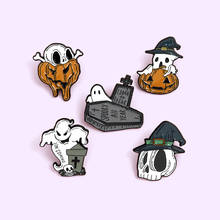 Broche de crânio fantasma de halloween, sacola com alfinete de esmalte, abóbora de desenho animado, presente de joias para crianças 2024 - compre barato