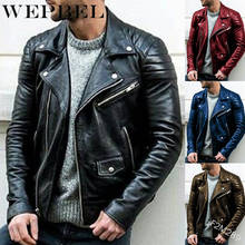 Мужская зимняя кожаная куртка WEPBEL, мужская повседневная свободная винтажная куртка-бомбер из искусственной кожи, плотная модная ветровка, мужская одежда 2024 - купить недорого