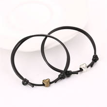 HTZZY Corda Cadeia de Pulseiras para Mulheres Handmade preto Vermelho Do Coração Do Vintage Jóias Da Moda Casal Pulseira Presentes 2 Pçs/set 2024 - compre barato