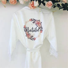 monogrammed lace floral wreath bridal robe custom flower girl silk kimono robes bachelorette dressing gown sisier of groom gift 2024 - buy cheap