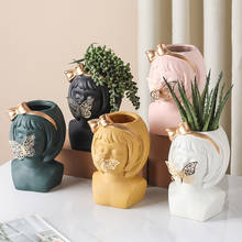 Vaso de plantas em formato de menina, cactus suculentas de cerâmica, vaso de plantas fofo para garotas, jardim doméstico, escritório, decoração de mesa 2024 - compre barato
