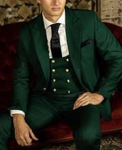 Esmoquin de Boda Verde para hombre, trajes de corte entallado de un botón, para novio, para fiesta de graduación, chaqueta, chaleco y pantalones, tres piezas, gran oferta, 2021 2024 - compra barato