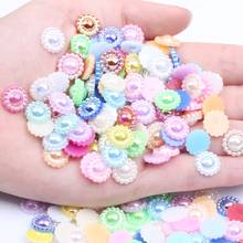 Half Round Pearls 9mm 10mm 12mm Sunflower Many AB Color Imitation Glue On Resin Beads Appliques For Wedding Dress Decoration 2024 - buy cheap