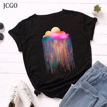 JCGO-Camiseta de algodón para mujer, de talla grande S-5XL, camisetas de manga corta con estampado de nubes de colores, camisetas informales simples con cuello redondo para mujer 2024 - compra barato