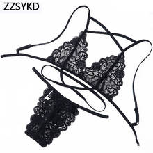 Conjunto de sujetador de verano para mujer, lencería erótica de encaje con escote en V profundo, Bralette ligero y transpirable, G-string transparente con Top corto, conjuntos de corpiño 2024 - compra barato