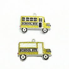 (Escolha a Cor do Primeiro) 46mm * 26mm 10 pçs/lote Strass Pingentes Para Jóias de Volta Para A Escola de Ônibus Escolar 2024 - compre barato