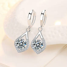 White Zircon Blue Round Stone Earrings Elegant Pink Crystal Water Drop Earrings For Women Wedding Jewelry Silver Color Earrings 2024 - buy cheap