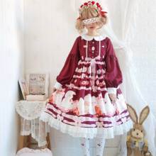 Lolita-Vestido de manga larga estilo japonés, dulce vestido de princesa lolita, vintage de encaje con lazo, cuello peter pan, cintura alta, estilo victoriano 2024 - compra barato