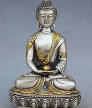 321 Тибетский буддизм серебряный с позолоченным лотосом сиденьем Sakyamuni Будда Шакьямуни чаша статуя 2024 - купить недорого