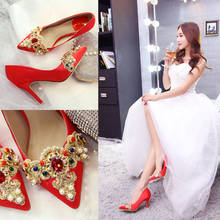 Bridal Crystal wedding shoes stiletto shallow pointed high-heeled shoes satin Red shoes show bridesmaid Women Pumps 2024 - buy cheap
