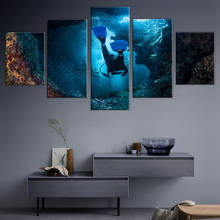 Canvas Painting Wall Art Pictures Frame Home Decor 5 Pieces Coral Diver Underwater World Poster Modern HD Printed Photo 2024 - buy cheap