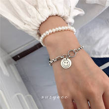 Pulsera de acero inoxidable para hombre y mujer, brazalete bonito con forma de sonrisa, joyería religiosa, colgante de corazón de la suerte, pulsera de fiesta Punk 2024 - compra barato