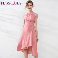 Tesscara-vestido feminino elegante assimétrico, festa de casamento de alta qualidade, roupão de festa vintage, com babado 2024 - compre barato