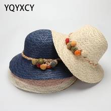 YQYXCY Summer Hats For Women Straw Sun Hat Ladies Wide Brim Pumpkin Rope Chain Beach Sunshade Panama Cap Gorro Bucket Floppy New 2024 - buy cheap