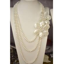 Free Shipping  Natural White Pearl Shell Floral Flower Petal multilayer Strand Stacked Necklace 20inches 2024 - buy cheap