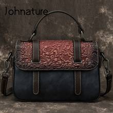 Trajnatureza bolsa feminina retrô com relevo, bolsa casual couro genuíno de lazer grande capacidade de ombro, bolsa carteiro, nova, 2021 2024 - compre barato