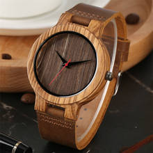 Relógio de madeira natural masculino, relógio de pulso de couro genuíno minimalista vermelho segundo analógico para homens 2024 - compre barato