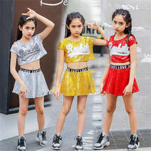 Conjunto de dança jazz infantil, traje com lantejoulas para meninos e meninas, vestuário para carnaval, hip hop, dança de palco, 2 peças 2024 - compre barato