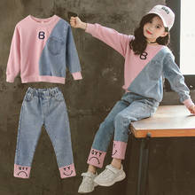 Fashion Children Clothing Set Jeans Patchwork Sport Suit for Teenagers Cotton Kids Tracksuit Baby Girls Costume Clothes 8 12 14Y 2024 - buy cheap