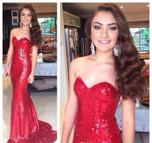 2019 Sequined Mermaid Prom Dress New Red Long Formal Holidays Wear Graduation Evening Party Gown Custom Made Plus Size 2024 - buy cheap