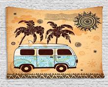 Vintage havaí tapeçaria retro árvores velho van com abstrato sol design praia surf board ampla parede pendurado 2024 - compre barato