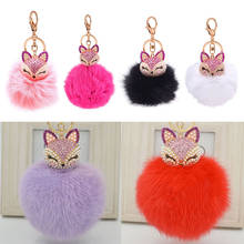 Lovely Crystal Faux Fox Rabbit Fur Keychains Women Trinkets Suspension On Bags Pendants Car Key Chain Keyrings Toy Gifts 2024 - buy cheap
