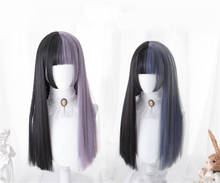 Lolita 60CM Long Straight Bangs Mixed Black Half Ombre Cute Japanese Halloween Synthetic Party Cosplay Wig D110 2024 - buy cheap