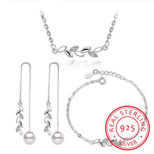 Conjuntos de joyas simples de plata esterlina 925 para mujer y niña, collar + pendientes + pulsera de circonita con hojas de Rama, regalo 2024 - compra barato