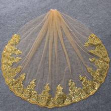 Gold Wedding Veil Short Veil with Partial Lace Bling Sequins Gold Color Lace Bridal Veil with Comb Wedding Accessories 2024 - buy cheap