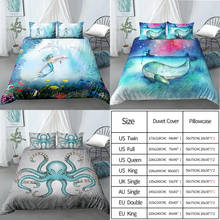 Conjuntos de roupa de cama sereia padrão golfinho polvo edredom lençol capa de edredom queen size roupas de cama têxteis para casa 2024 - compre barato