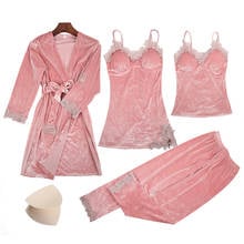 Conjunto de pijama feminino, 4 peças, roupa de dormir, pijama quente sexy, para inverno, roupa de dormir, traje para casa, roupa de dormir, lingerie noturna 2024 - compre barato