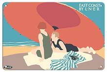 East Coast - Beach Umbrella - London & North Eastern Railway (LNER)  Railroad  by Tom Purvis c.1928 Metal Tin Sign 2024 - buy cheap