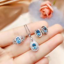 Elegant delicate round Natural blue topaz gem jewelry sets natural gemstone ring Pendant Earrings 925 silver women party jewelry 2024 - buy cheap