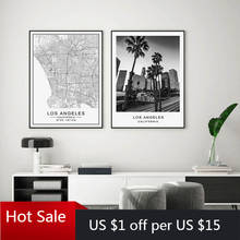 Mapa de la ciudad de Los Ángeles, paisaje de construcción moderno, lienzo de pintura impresa en blanco y negro, imágenes artísticas de pared, carteles, decoración estética de la habitación 2024 - compra barato