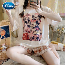 Disney-pantalones cortos de manga corta para niña, pijama fino de seda de hielo con dibujos animados de Mickey bear, para estudiantes, servicio a domicilio 2024 - compra barato