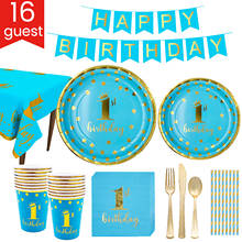 151pcs/set Kids Birthday Paper Cup Plate Napkins Blue Tableware for Gender Reveal Party Baby Shower Decoration Supplies 2024 - buy cheap