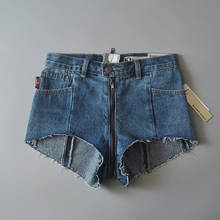 Feminino rasgado franja azul zíper completo na virilha denim shorts feminino avant-garde bolso jeans shorts verão quente curto 2024 - compre barato