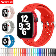 Correia de pulseira de relógio, pulseira de silicone respirável para apple watch band 44mm 40mm 42mm 38mm, pulseira esportiva iwatch series 5 4 3 se 6 2024 - compre barato