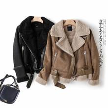 Belt Leisure Loose Zaring Woman Jackets New Women's Jacket Faux Shearling Sheepskin Retro Suede Fur Motorcycle Jacket 2024 - buy cheap