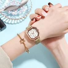 Relógio feminino quartz com pulseira de couro, relógio visor octágono 2024 - compre barato